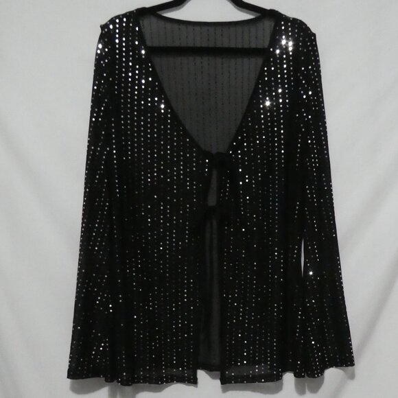 SHEIN - Curve | 2XL | Sheer Sparkling Black Sequin Cardigan | Lace Up Front - Picture 1 of 14